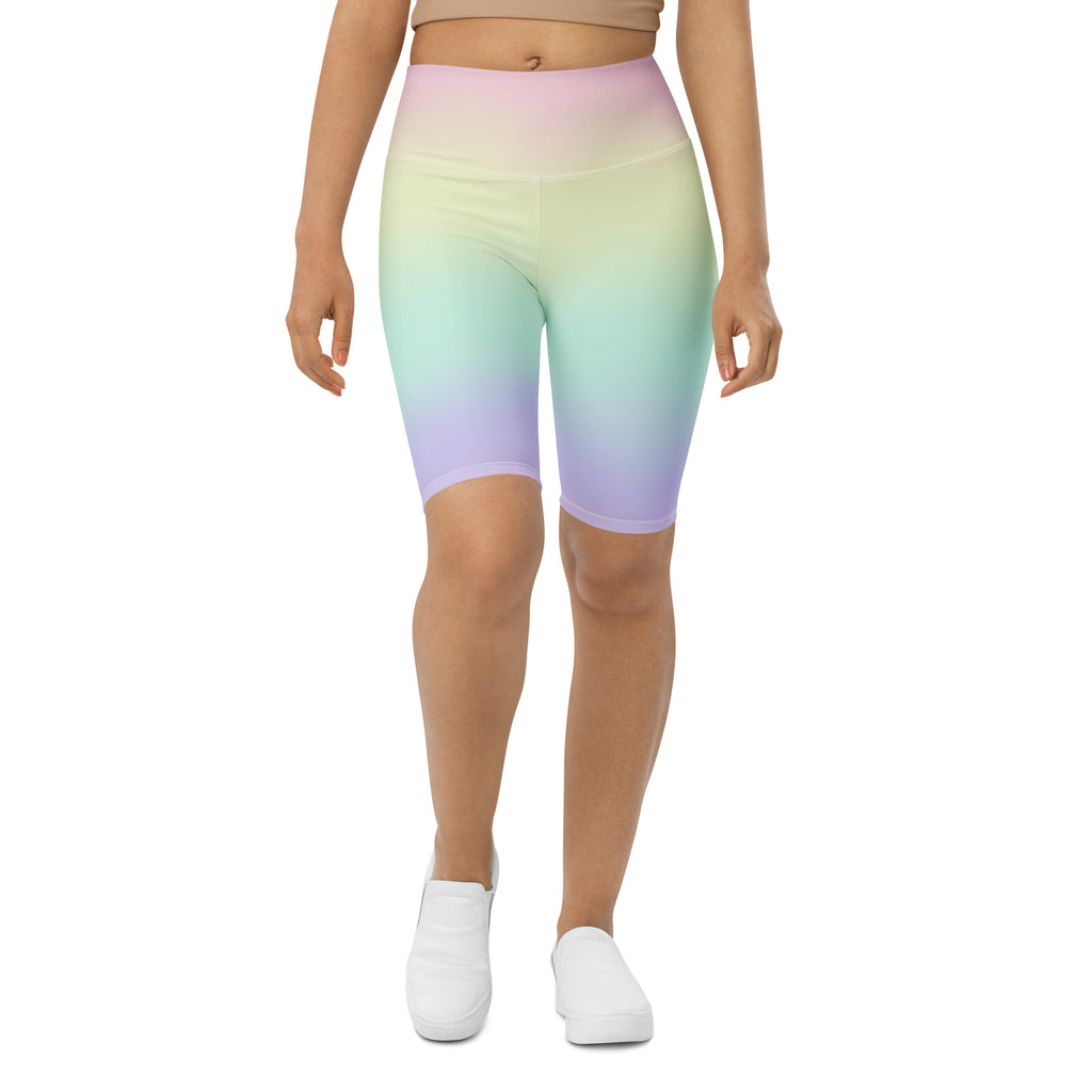 Women's Pastel Rainbow High Waisted Biker Shorts - Moisture Wicking Active Fit