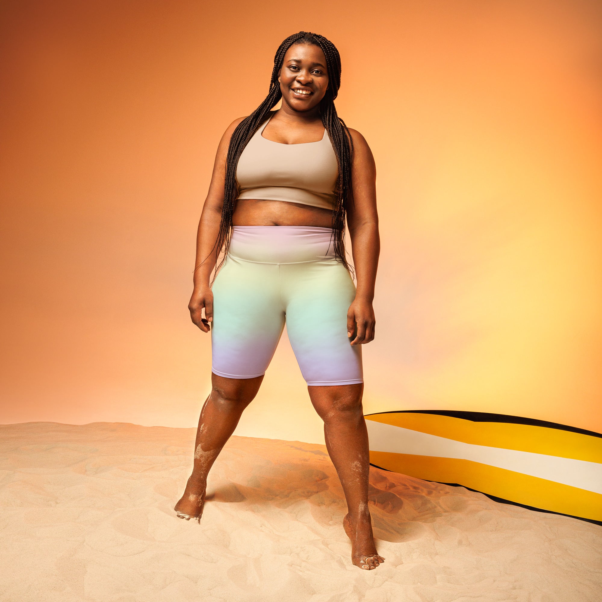 Women's Pastel Rainbow High Waisted Biker Shorts - Moisture Wicking Active Fit