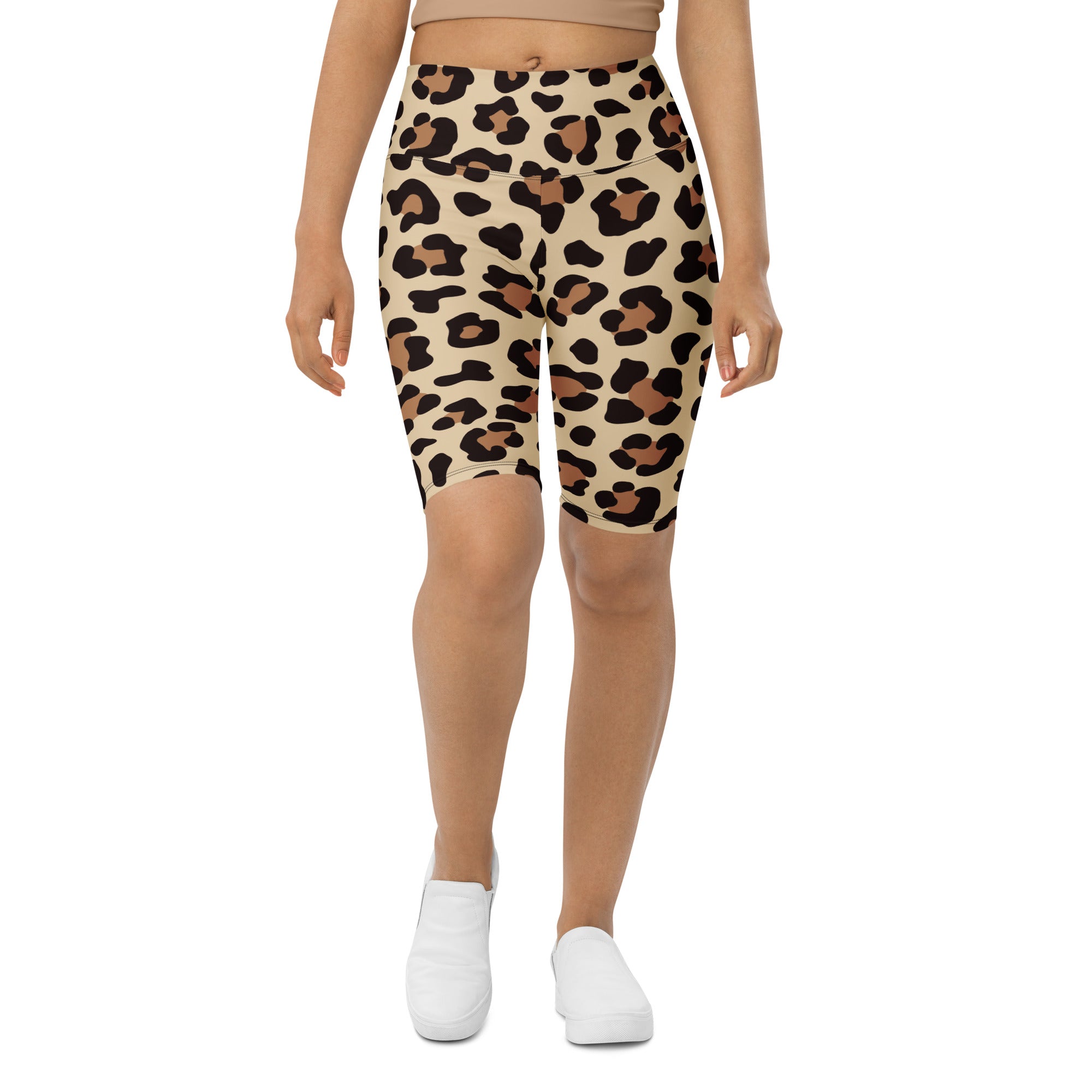 Women's Leopard Print High Waisted Biker Shorts - Moisture Wicking Active Fit