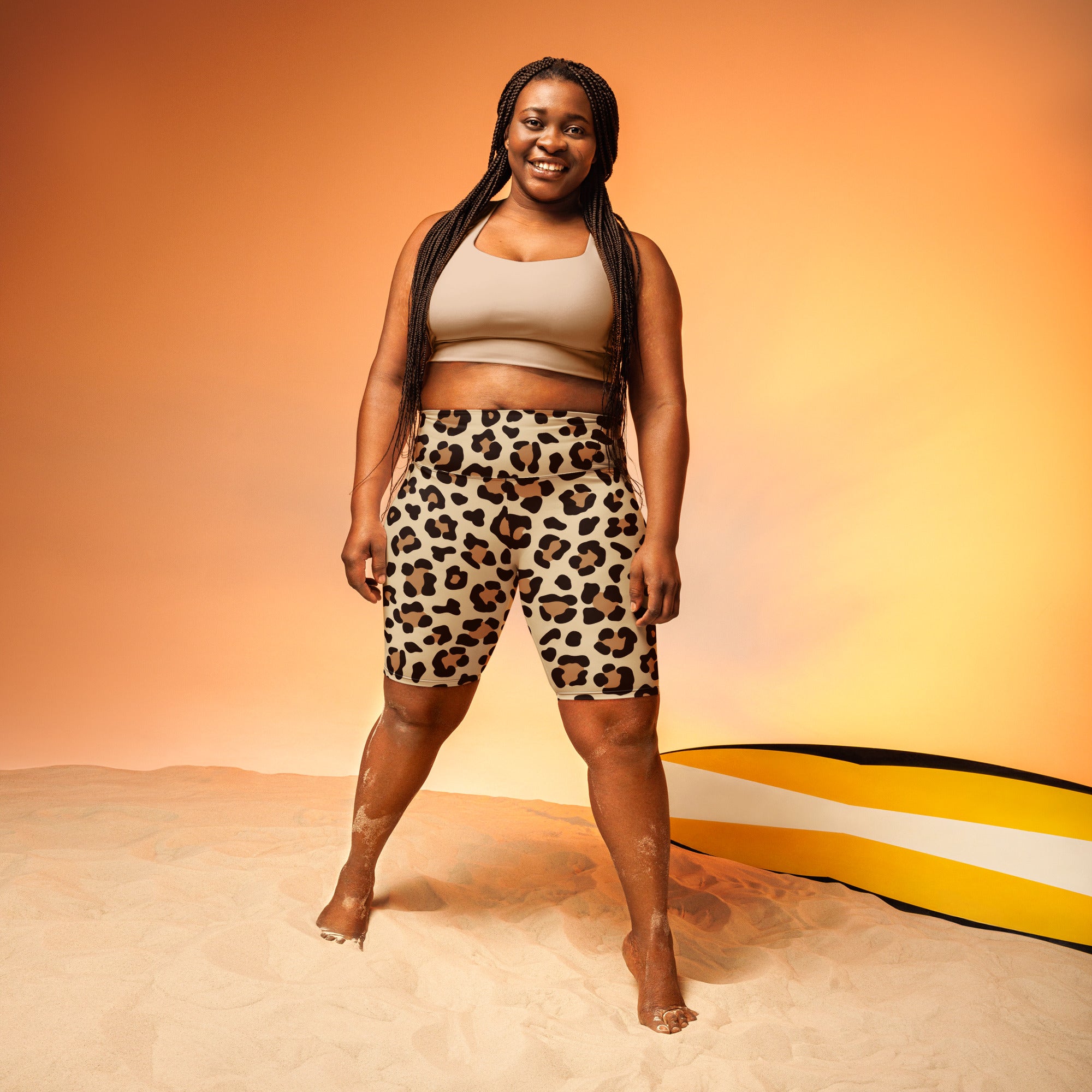 Women's Leopard Print High Waisted Biker Shorts - Moisture Wicking Active Fit