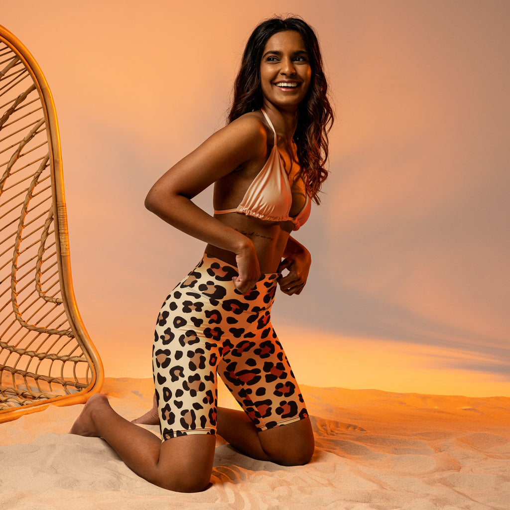 Women's Leopard Print High Waisted Biker Shorts - Moisture Wicking Active Fit