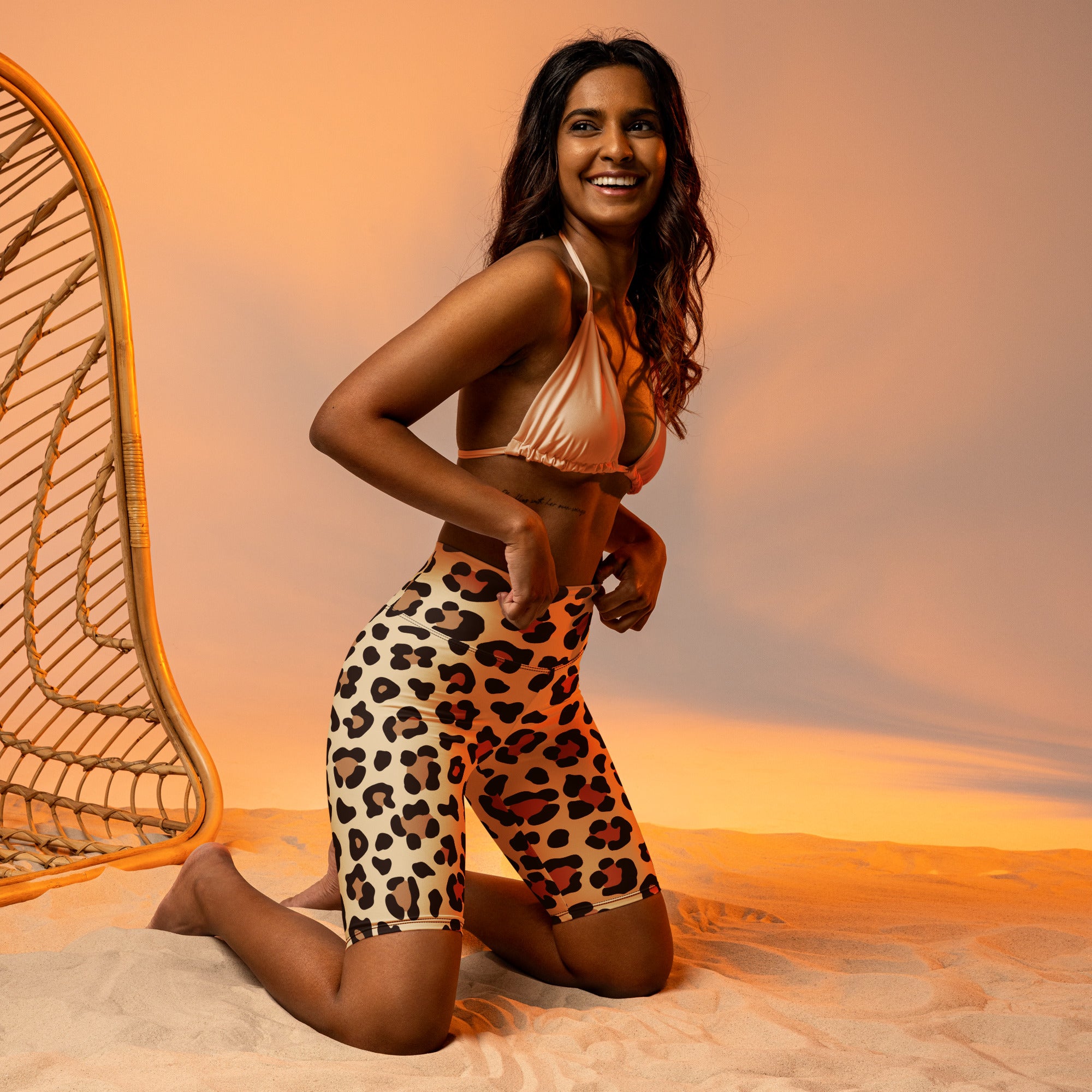 Women's Leopard Print High Waisted Biker Shorts - Moisture Wicking Active Fit