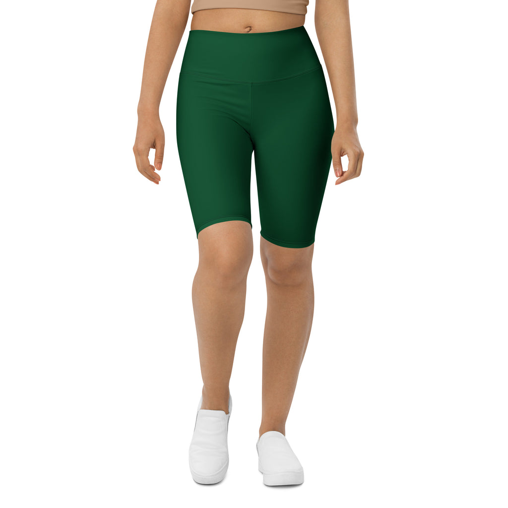 Women's Dark Green High Waisted Biker Shorts - Moisture Wicking Active Fit