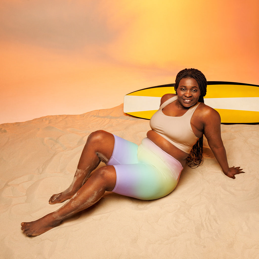 Women's Pastel Rainbow High Waisted Biker Shorts - Moisture Wicking Active Fit