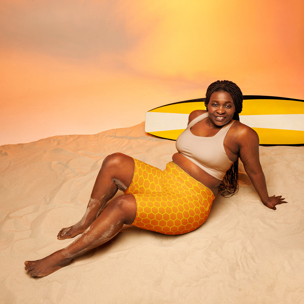 Women's Honeycomb High Waisted Biker Shorts - Moisture Wicking Active Fit