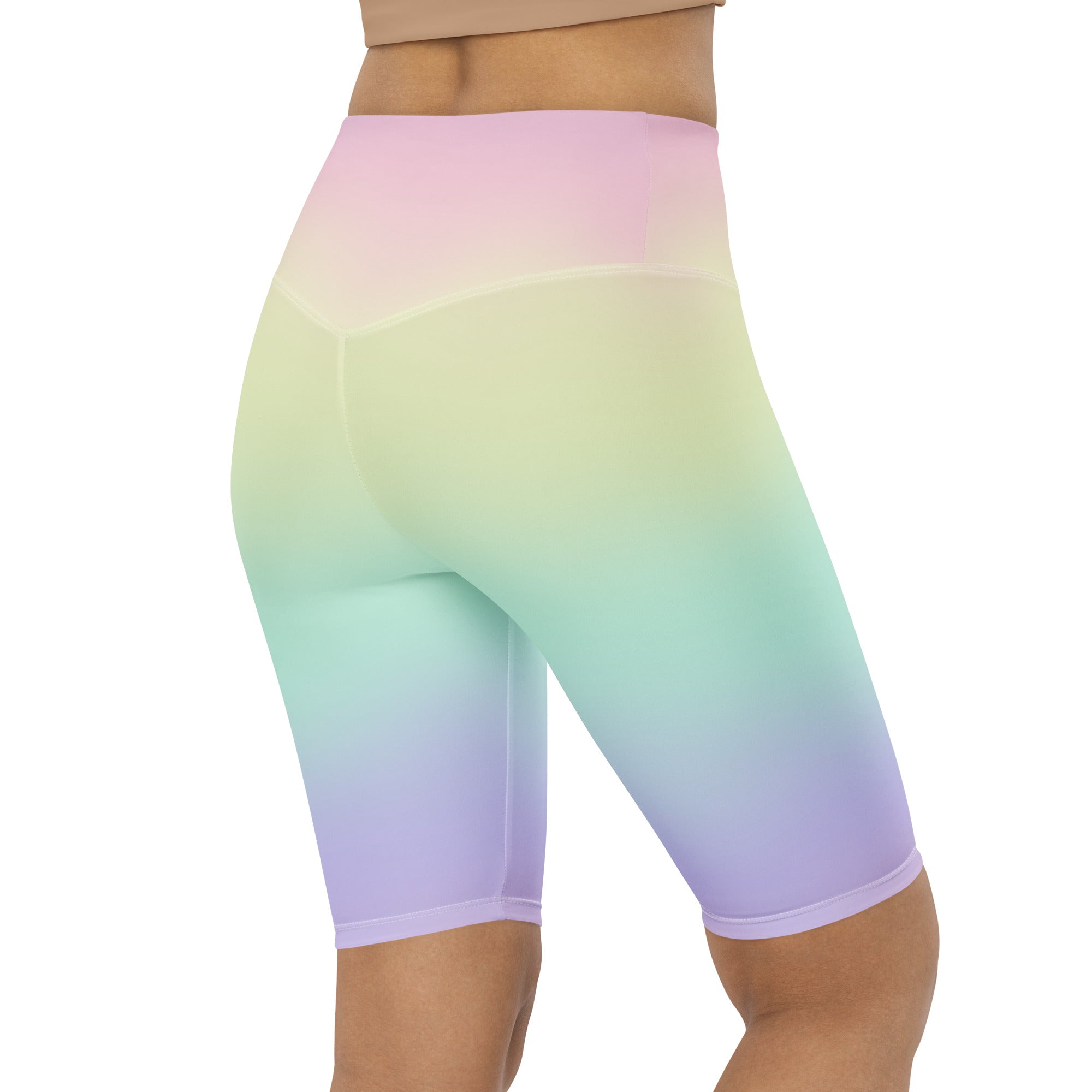 Women's Pastel Rainbow High Waisted Biker Shorts - Moisture Wicking Active Fit
