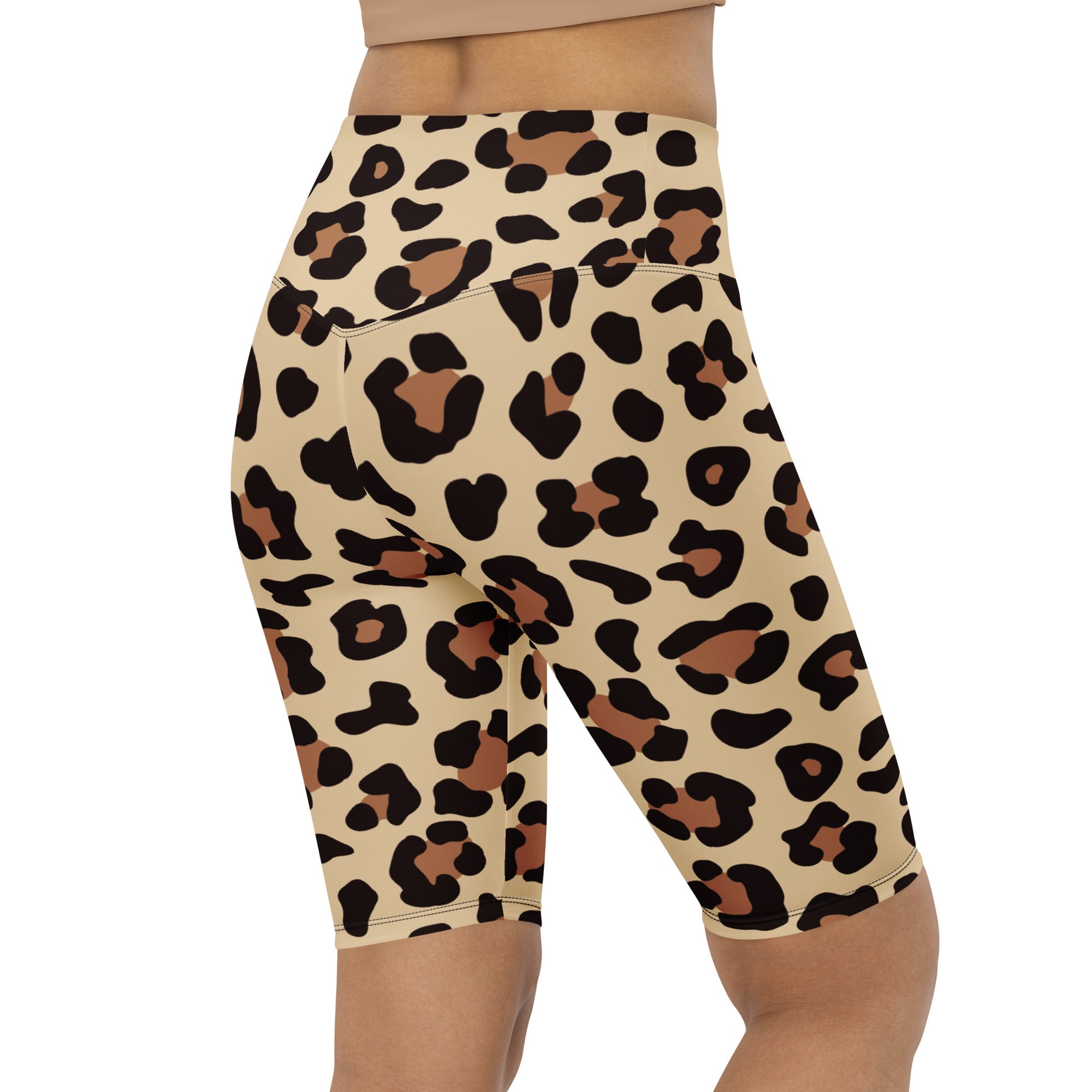 Women's Leopard Print High Waisted Biker Shorts - Moisture Wicking Active Fit