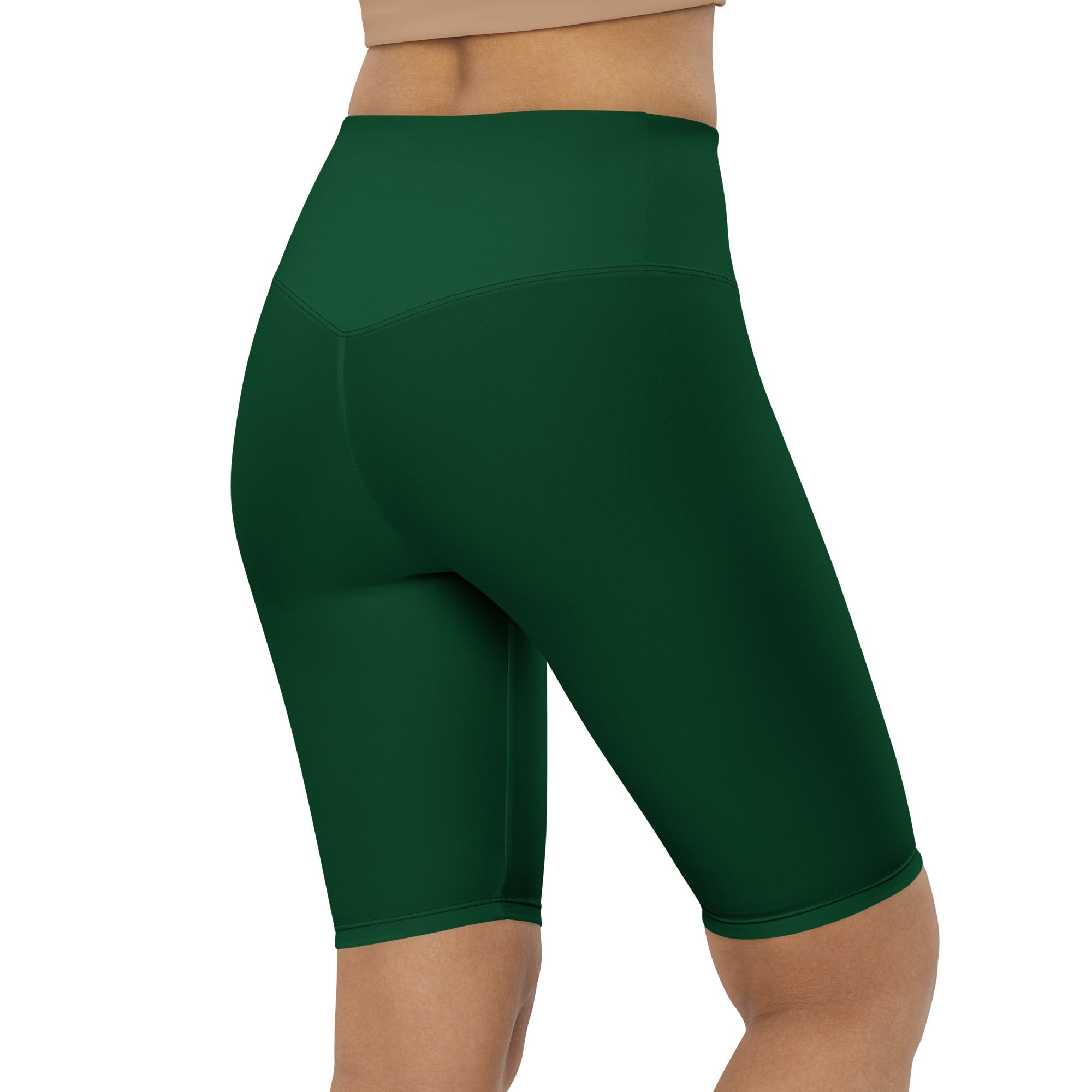 Women's Dark Green High Waisted Biker Shorts - Moisture Wicking Active Fit