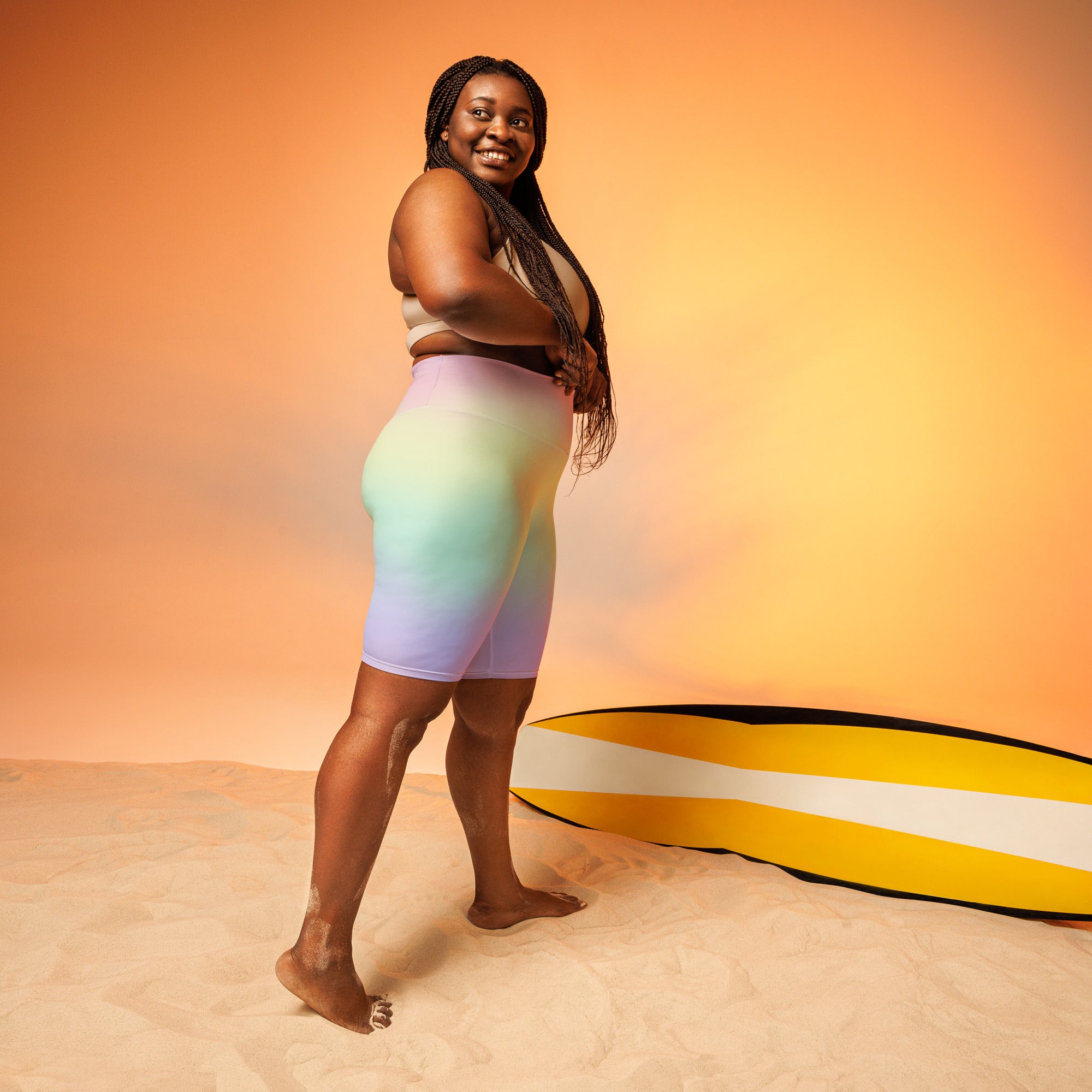 Women's Pastel Rainbow High Waisted Biker Shorts - Moisture Wicking Active Fit