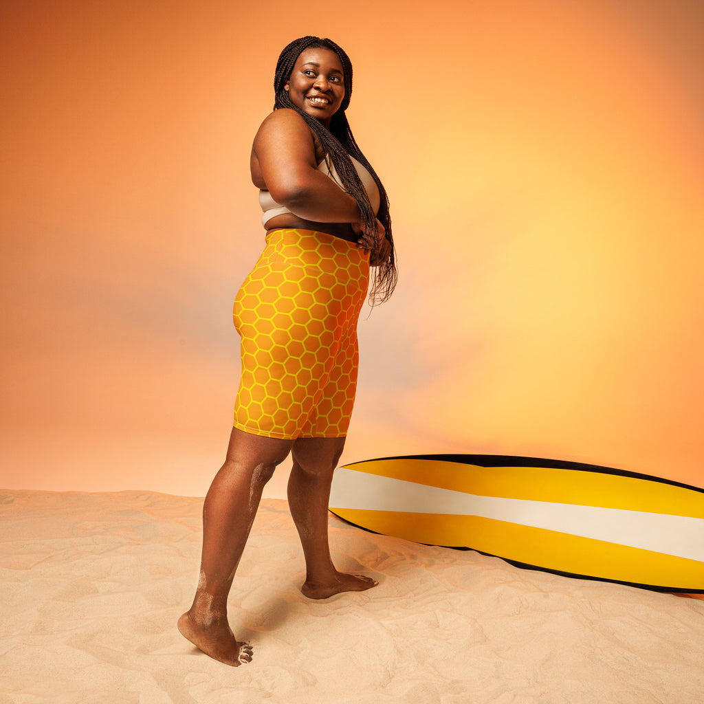 Women's Honeycomb High Waisted Biker Shorts - Moisture Wicking Active Fit