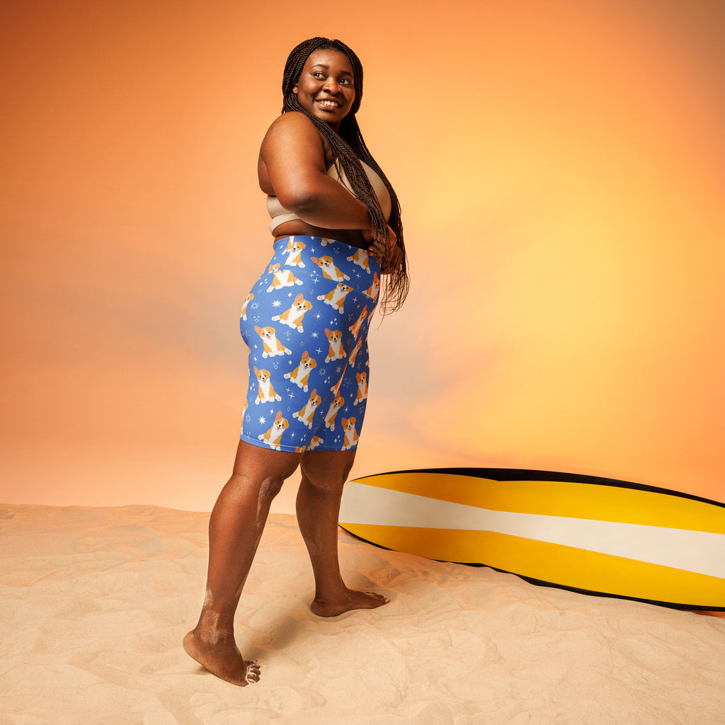 Women's Blue Corgi Dog High Waisted Biker Shorts - Moisture Wicking Active Fit