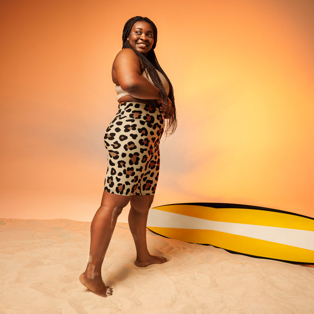 Women's Leopard Print High Waisted Biker Shorts - Moisture Wicking Active Fit