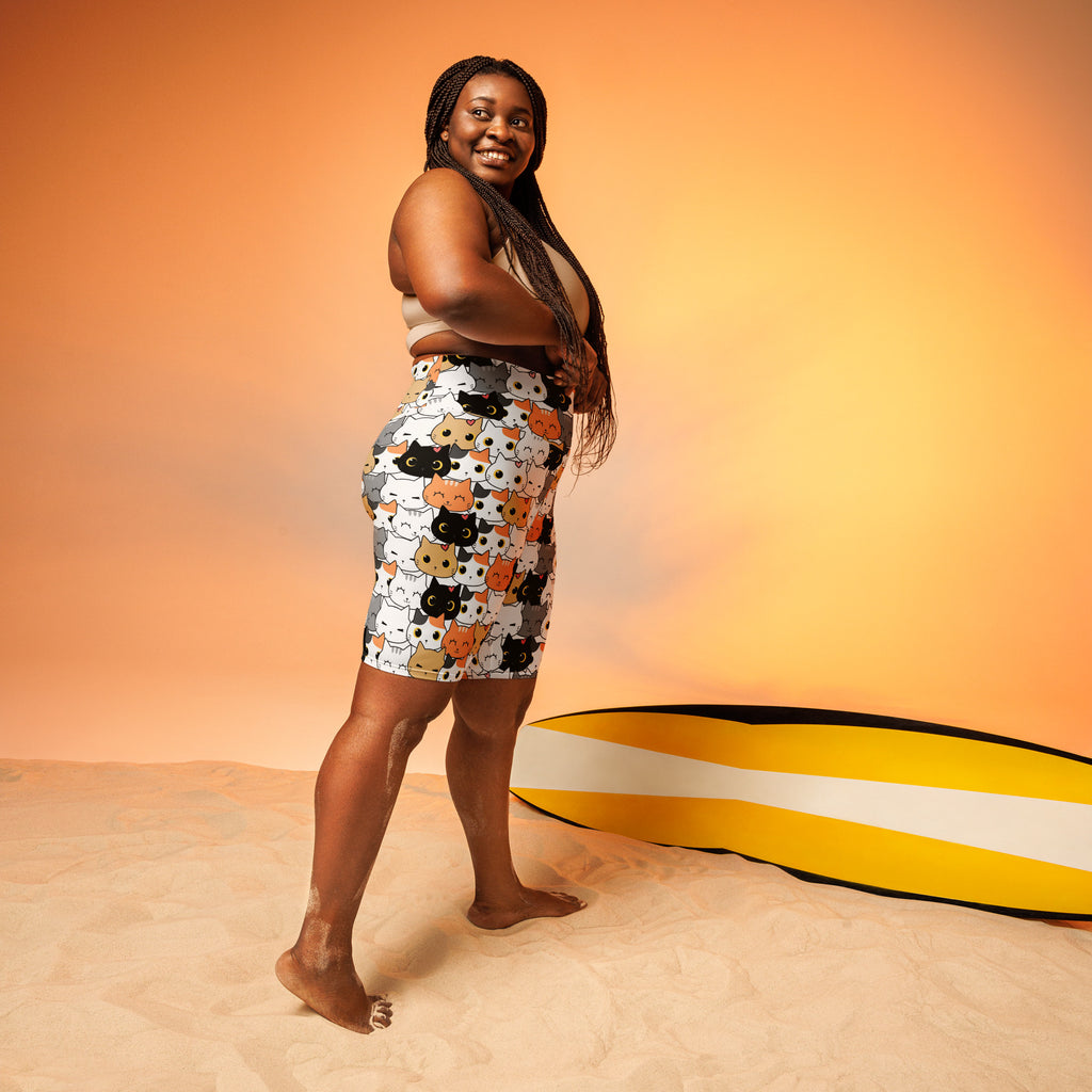 Women's Cat Face High Waisted Biker Shorts - Moisture Wicking Active Fit