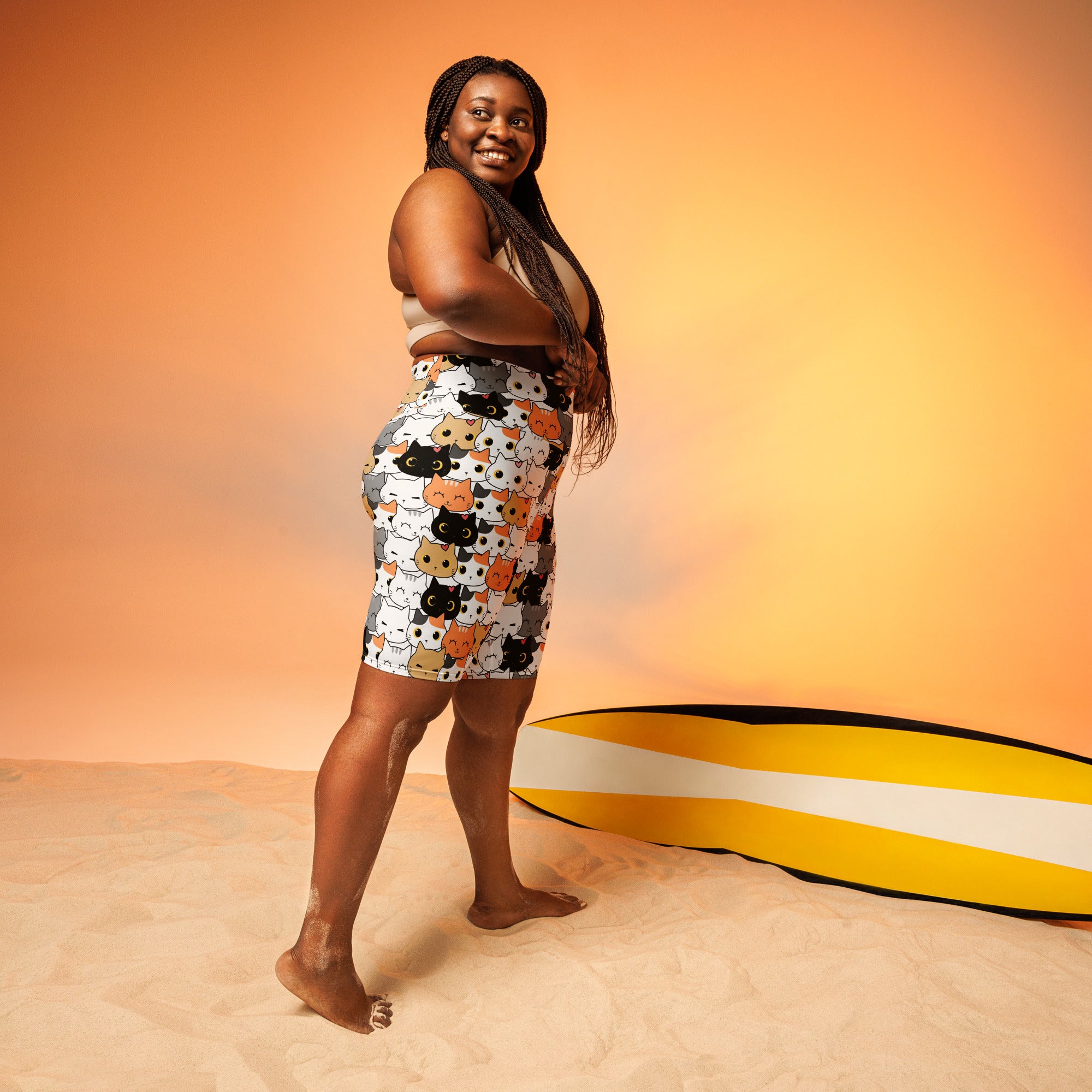 Women's Cat Face High Waisted Biker Shorts - Moisture Wicking Active Fit