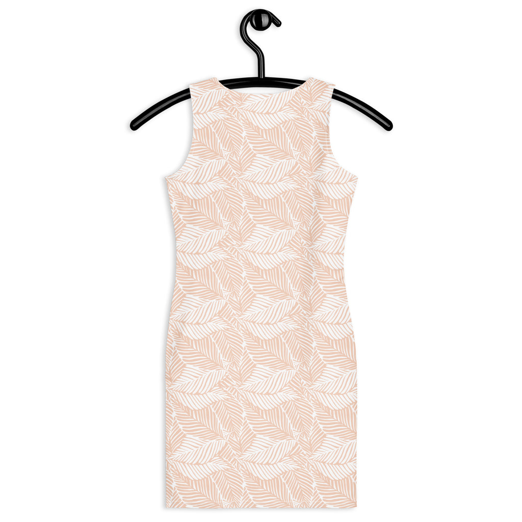 Women's Sand Beige Tropical Leaf Bodycon Dress – Buttery Soft Fit With UPF 50+ Sun Protection