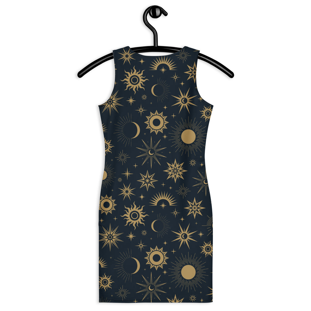 Women's Celestial Sun & Moon Bodycon Dress – Buttery Soft Fit With UPF 50+ Sun Protection