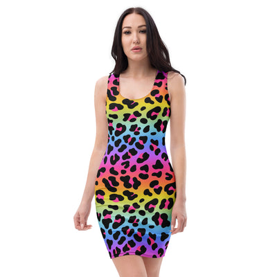 Women's Rainbow Leopard Bodycon Dress – Buttery Soft Fit With UPF 50+ Sun Protection