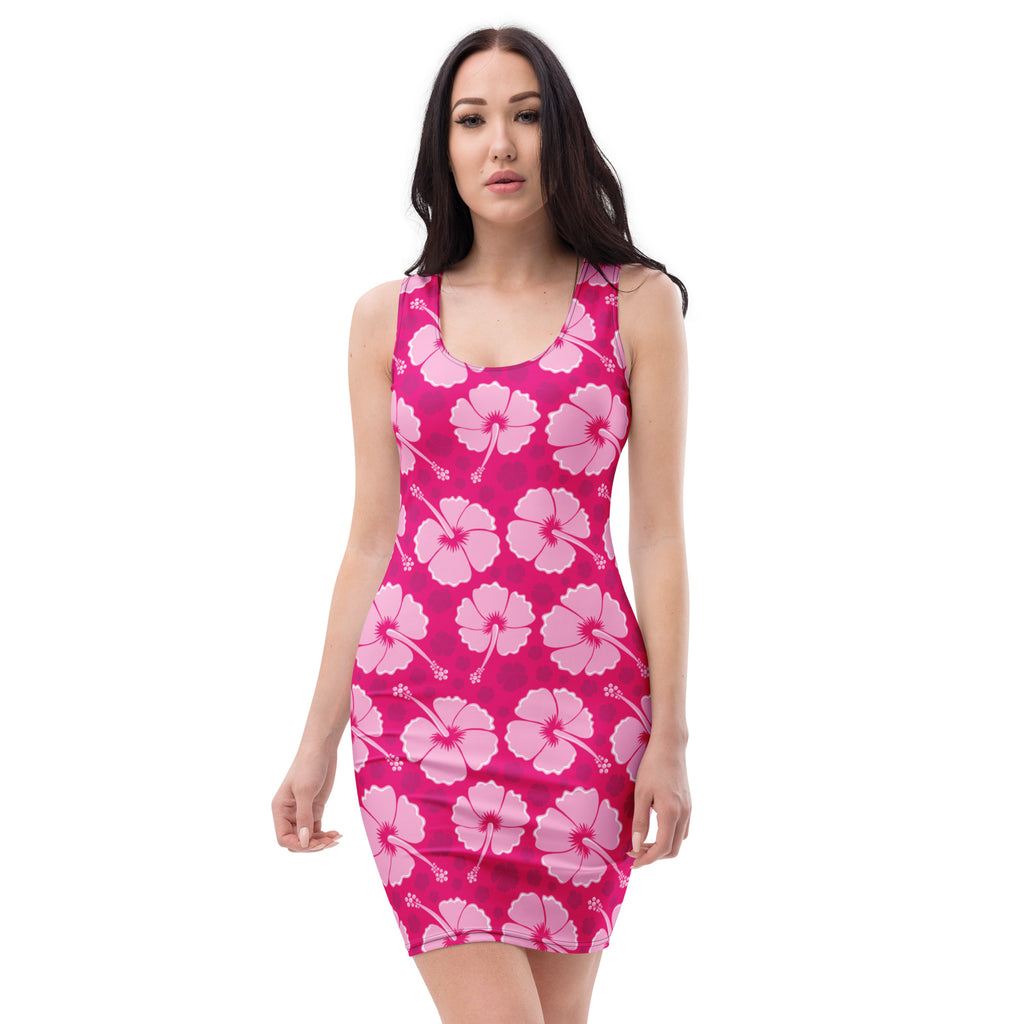 Women's Tropical Pink Hibiscus Bodycon Dress – Buttery Soft Fit With UPF 50+ Sun Protection