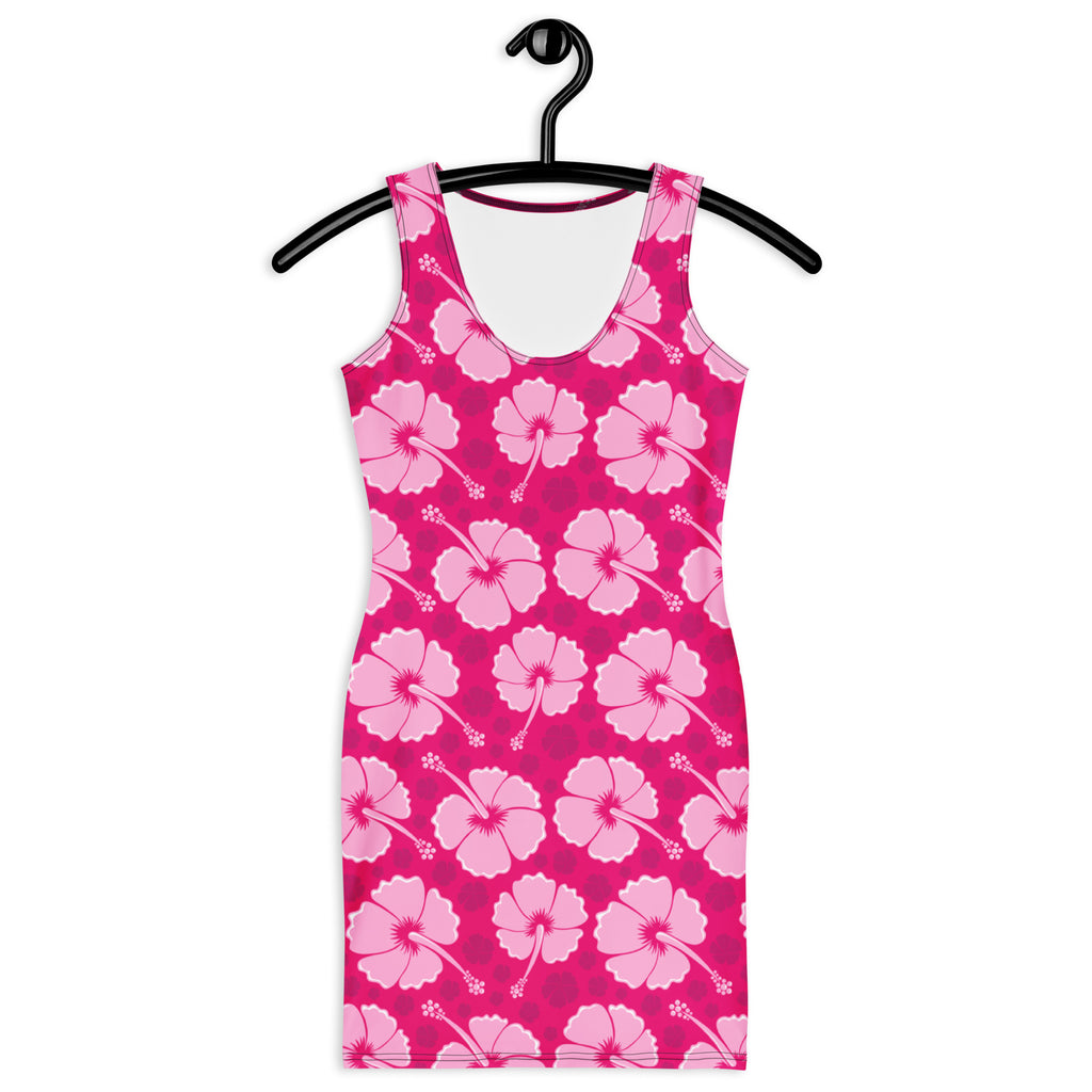 Women's Tropical Pink Hibiscus Bodycon Dress – Buttery Soft Fit With UPF 50+ Sun Protection
