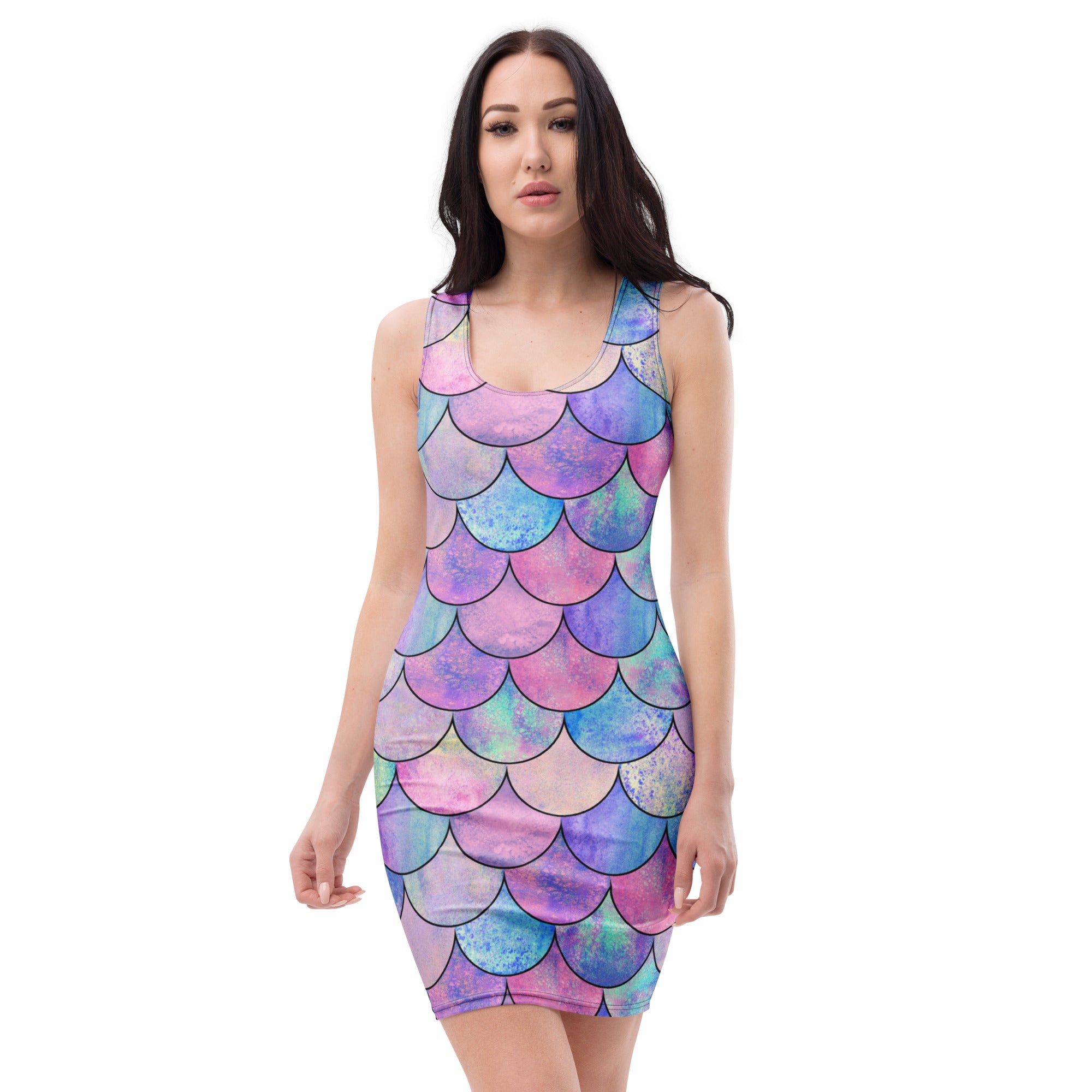 Women's Pastel Mermaid Scale Bodycon Dress – Buttery Soft Fit With UPF 50+ Sun Protection