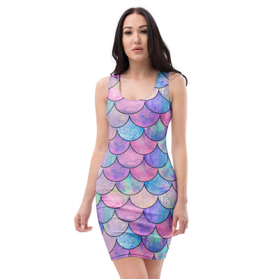 Women's Pastel Mermaid Scale Bodycon Dress – Buttery Soft Fit With UPF 50+ Sun Protection