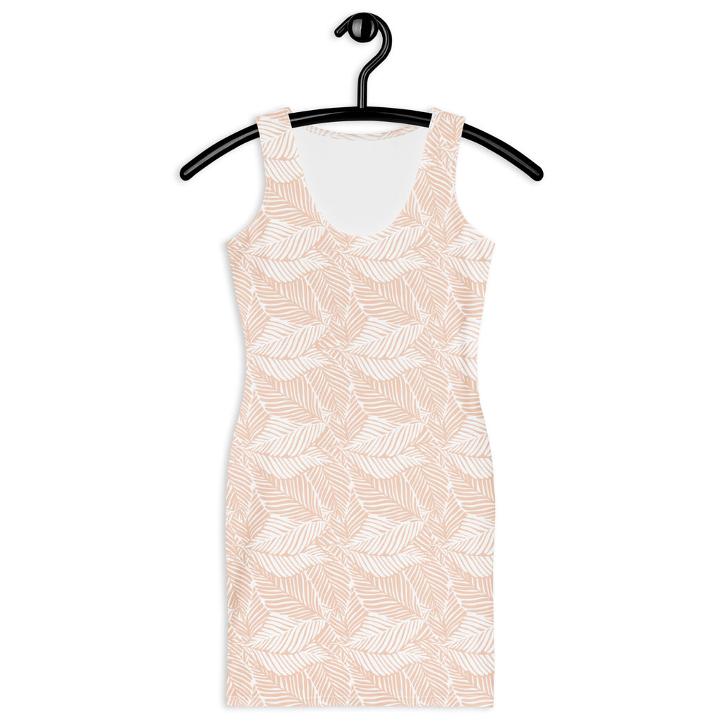 Women's Sand Beige Tropical Leaf Bodycon Dress – Buttery Soft Fit With UPF 50+ Sun Protection