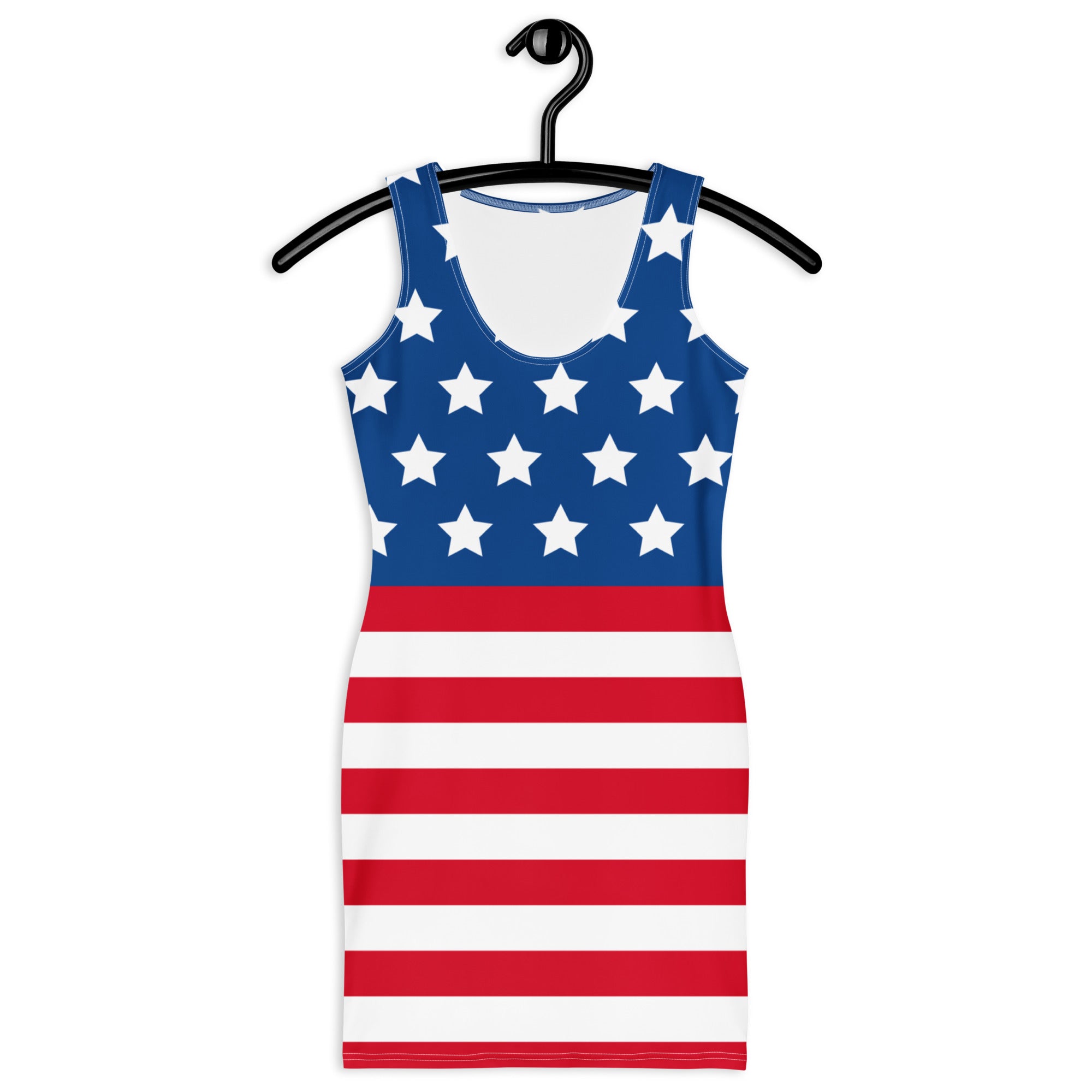 Women’s american flag bodycon dress with fitted sleeveless design buttery soft fit and upf 50 plus sun protection