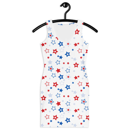 Women's  Red, White & Blue Star Bodycon Dress – Buttery Soft Fit With UPF 50+ Sun Protection