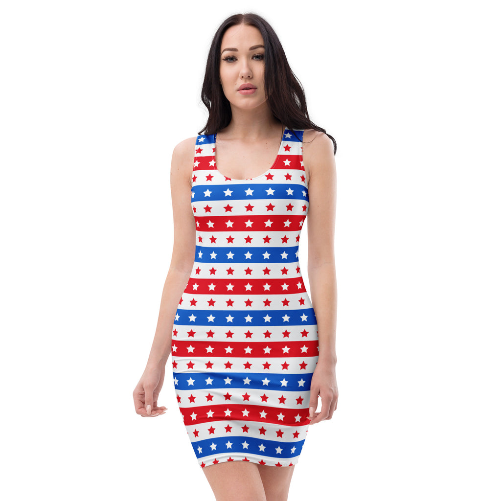Women's Patriotic Stars and Stripes Bodycon Dress – Buttery Soft Fit With UPF 50+ Sun Protection