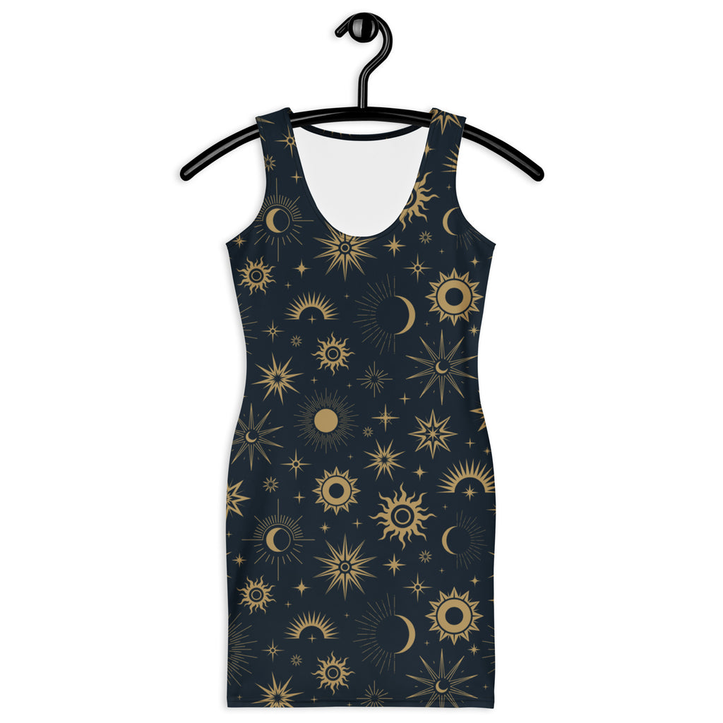 Women's Celestial Sun & Moon Bodycon Dress – Buttery Soft Fit With UPF 50+ Sun Protection