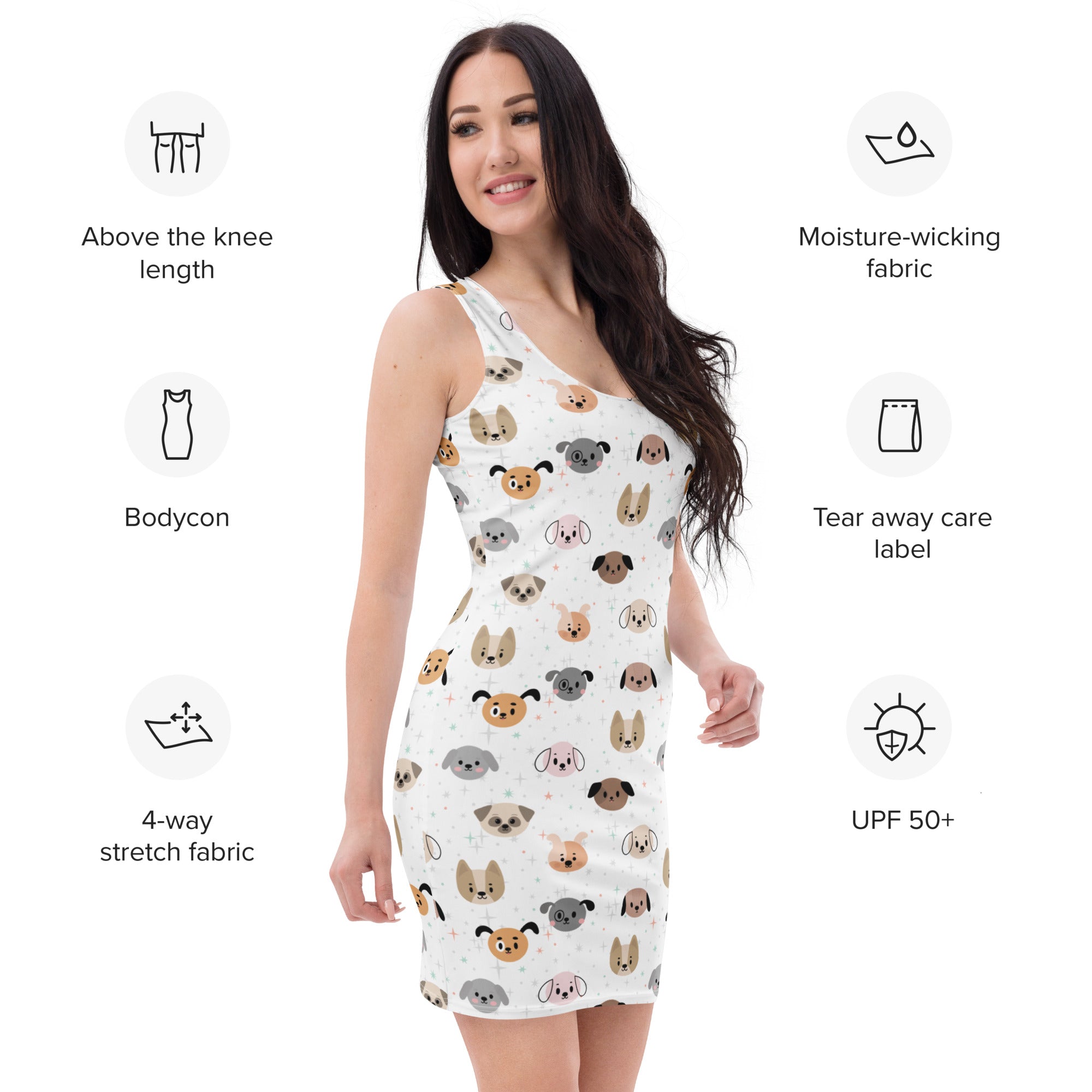 Women's Dog Face Bodycon Dress – Buttery Soft Fit With UPF 50+ Sun Protection