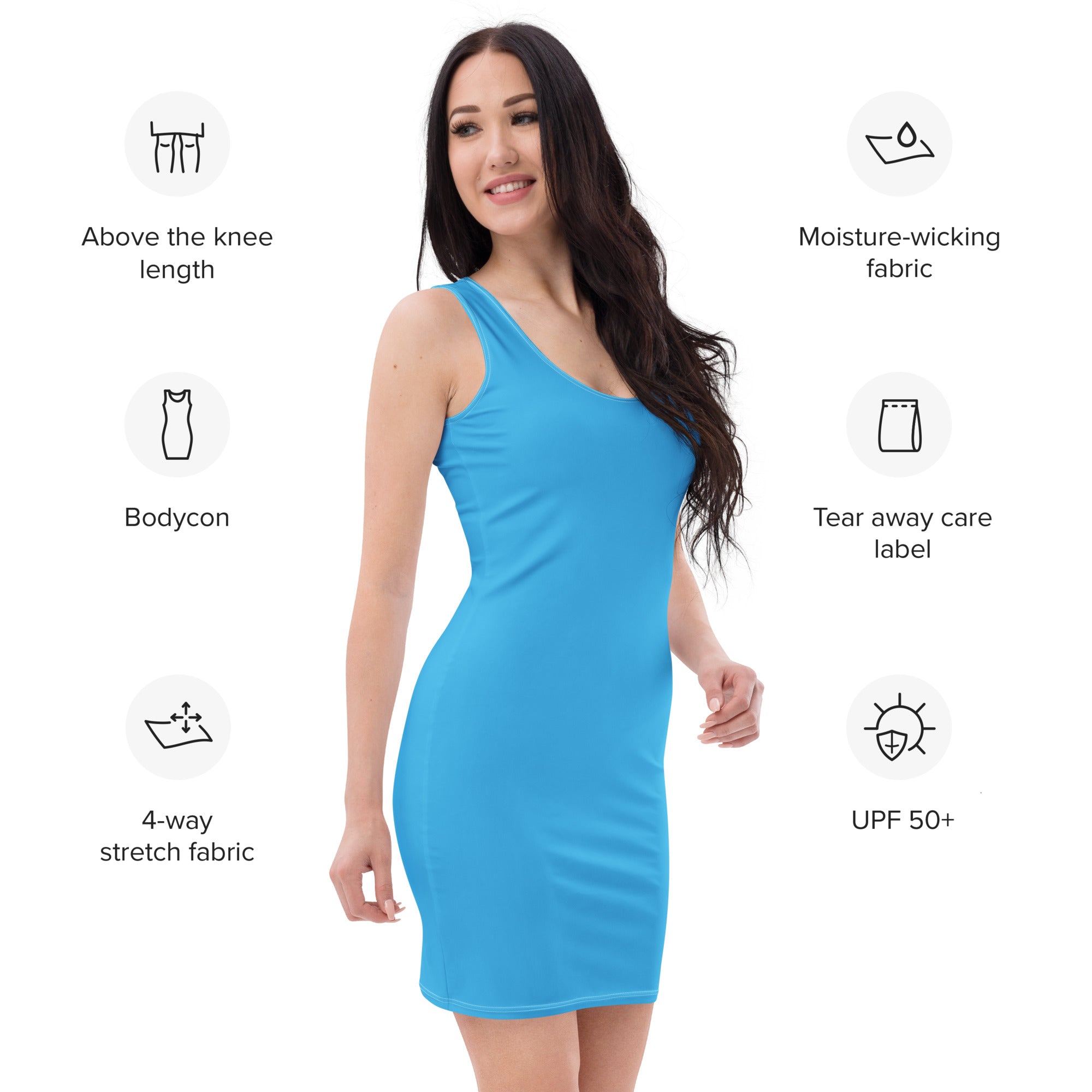 Women's Sky Blue Bodycon Dress – Buttery Soft Fit With UPF 50+ Sun Protection
