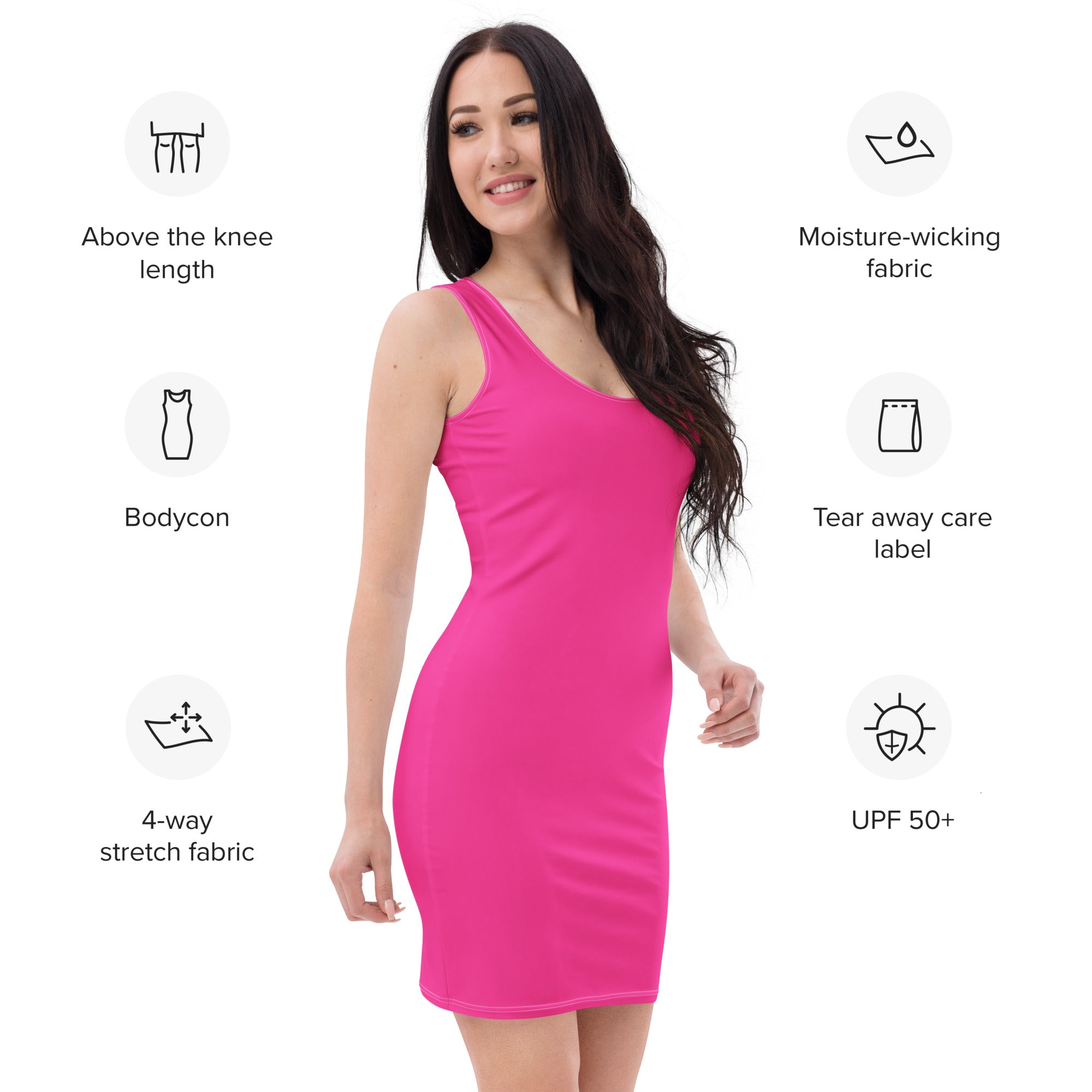Women's Hot Pink Bodycon Dress – Buttery Soft Fit With UPF 50+ Sun Protection