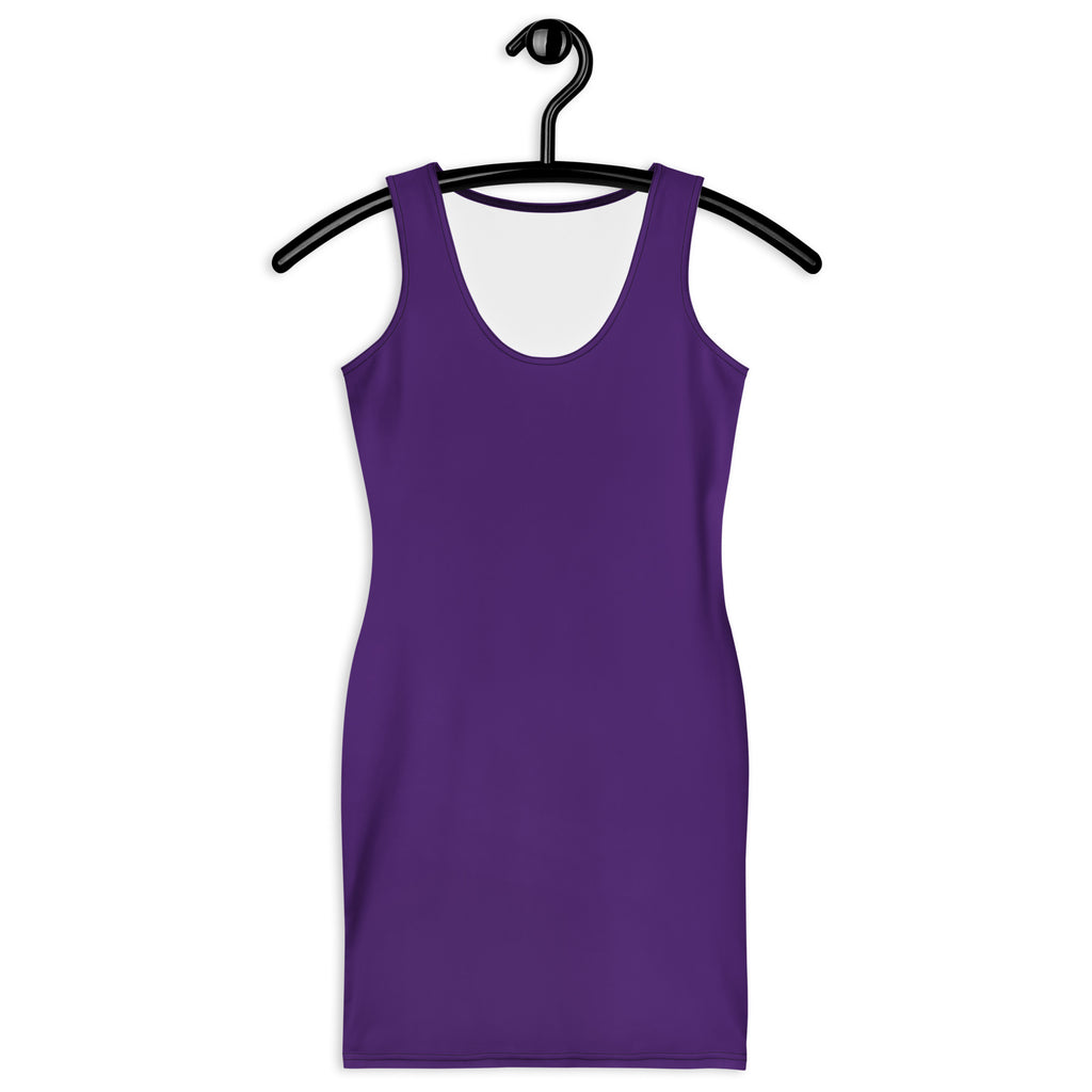 Women’s deep purple sleeveless bodycon dress hanging on black hanger buttery soft fit with upf 50 plus protection