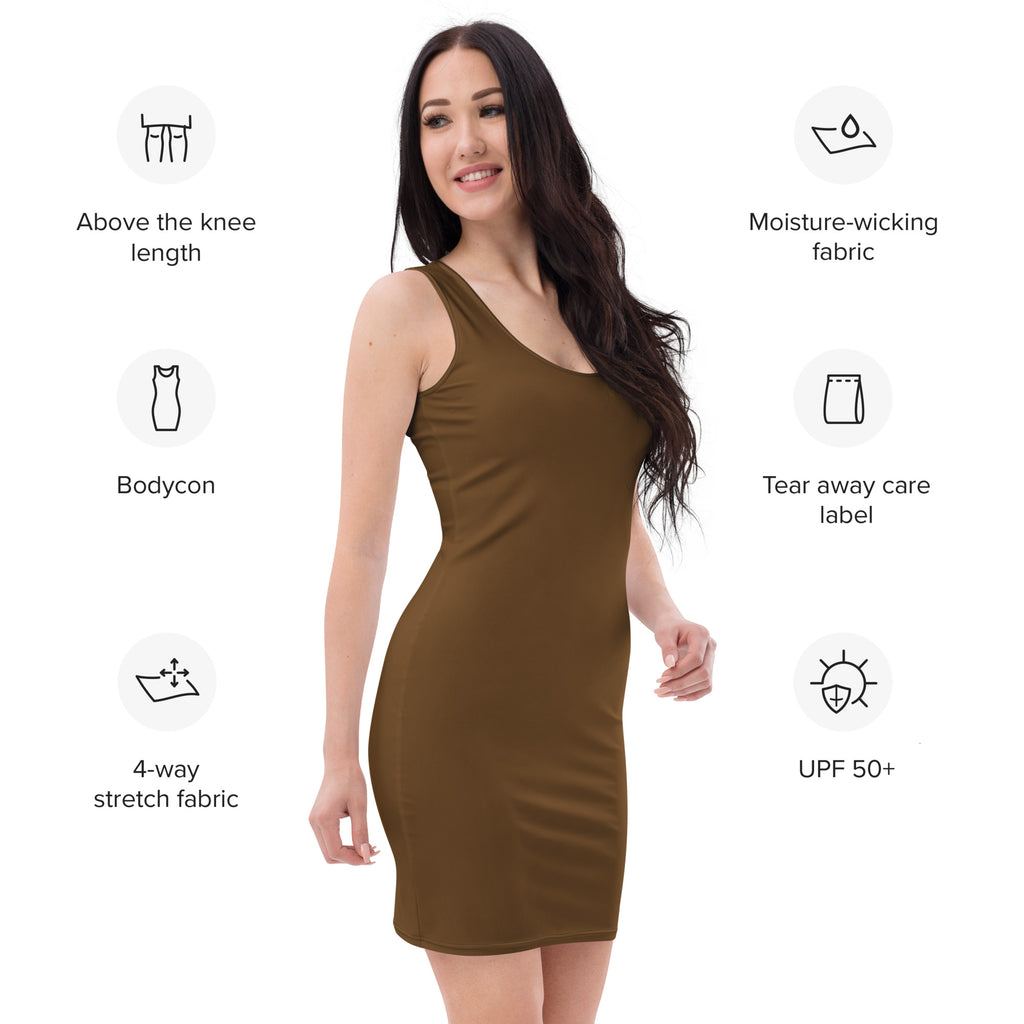 Women’s olive green bodycon dress with one-shoulder neckline made of buttery soft 4-way stretch fabric with UPF 50+