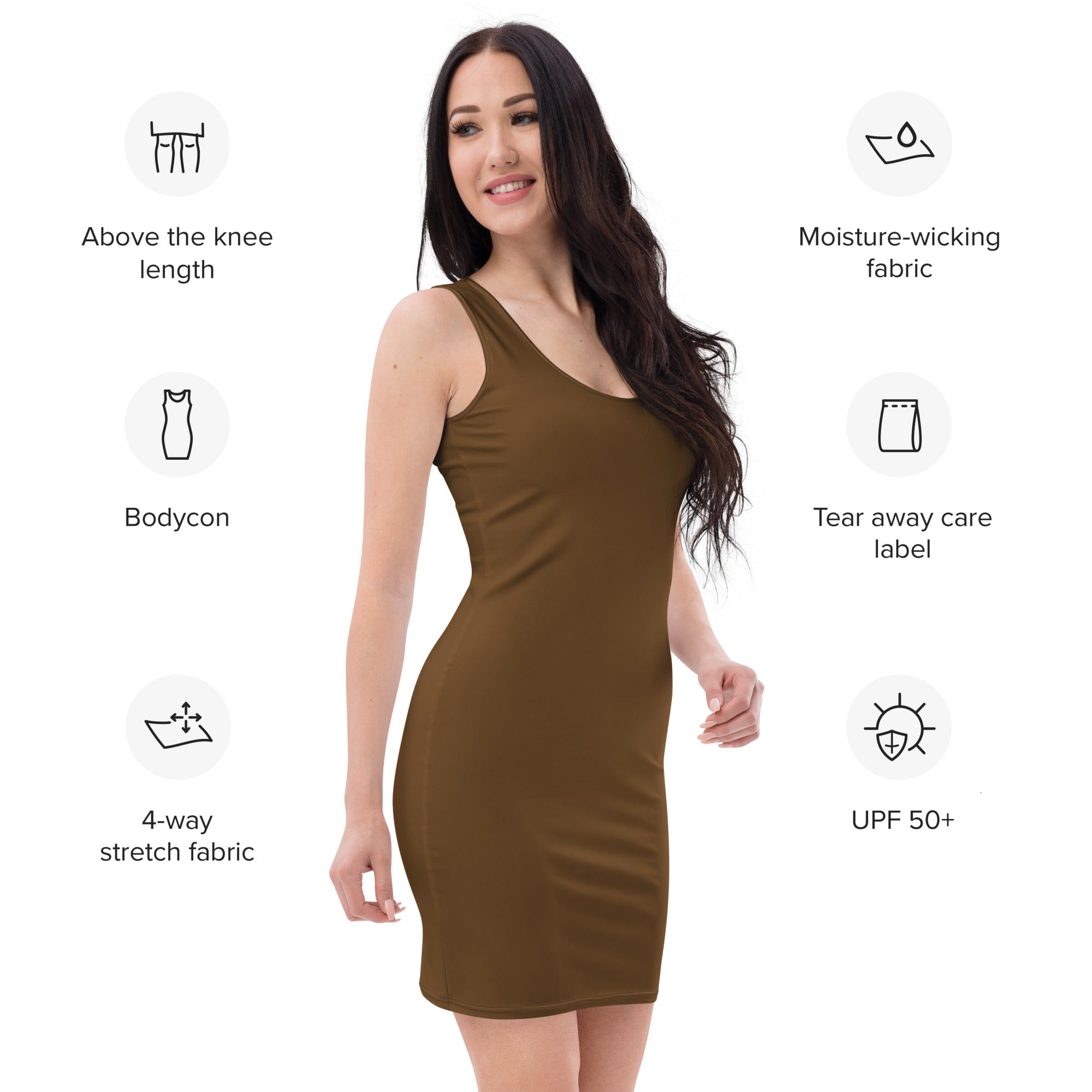 Women’s olive green bodycon dress with one-shoulder neckline made of buttery soft 4-way stretch fabric with UPF 50+