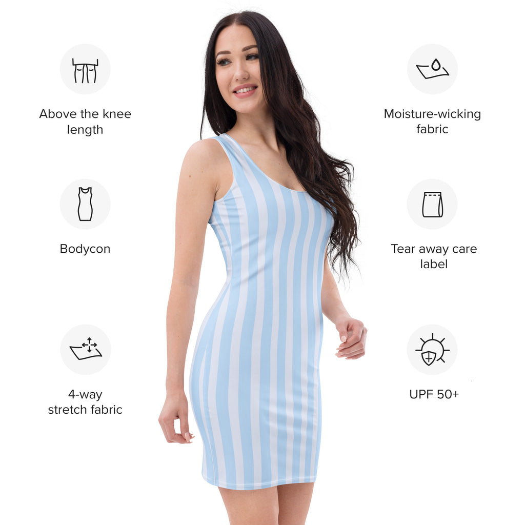 Women's Light Blue Striped Bodycon Dress – Buttery Soft Fit With UPF 50+ Sun Protection