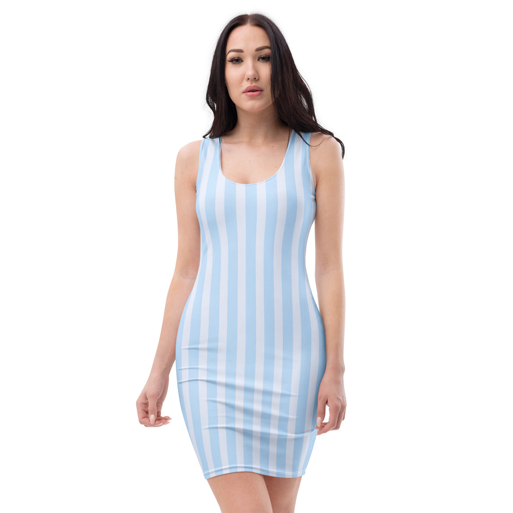 Women's Light Blue Striped Bodycon Dress – Buttery Soft Fit With UPF 50+ Sun Protection