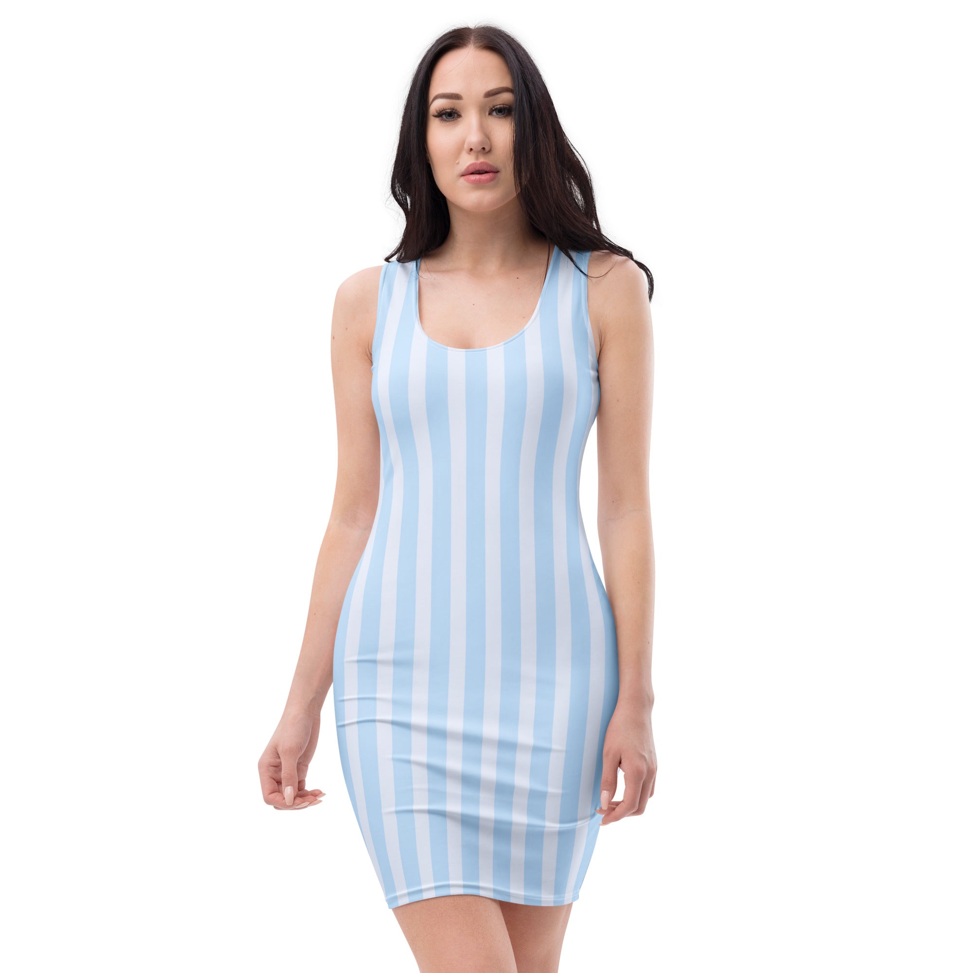 Women's Light Blue Striped Bodycon Dress – Buttery Soft Fit With UPF 50+ Sun Protection