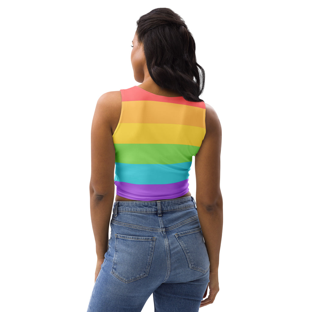 Women’s pride flag rainbow buttery soft sleeveless crop top with vibrant rainbow stripes for casual wear