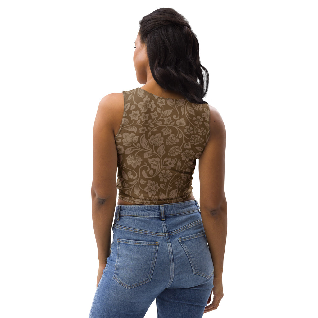 Women’s brown floral buttery soft sleeveless crop top made of soft fabric perfect for casual wear