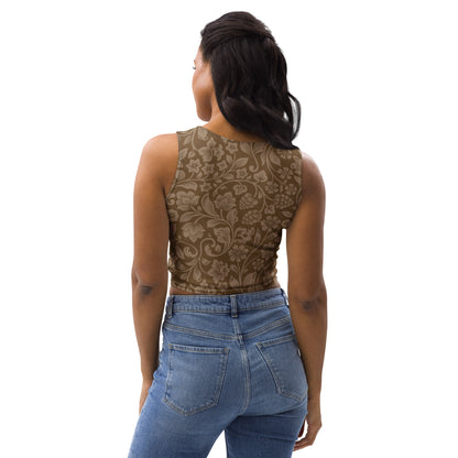 Women's Brown Floral Buttery Soft Crop Top