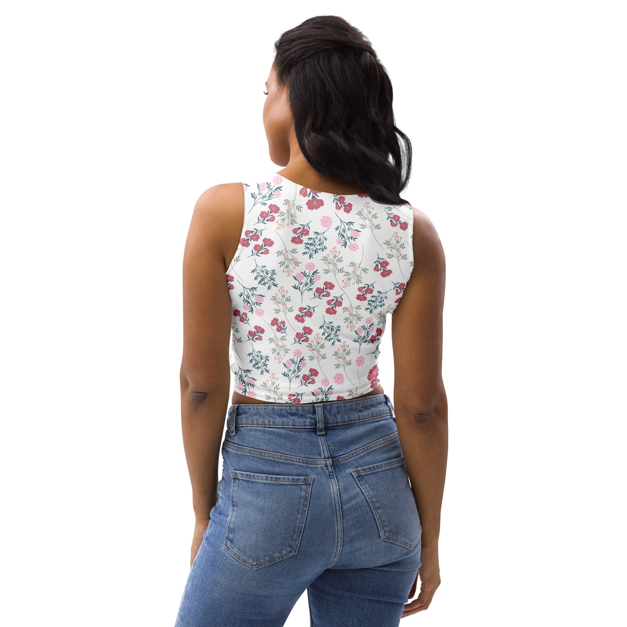 Women's White Floral Buttery Soft Crop Top