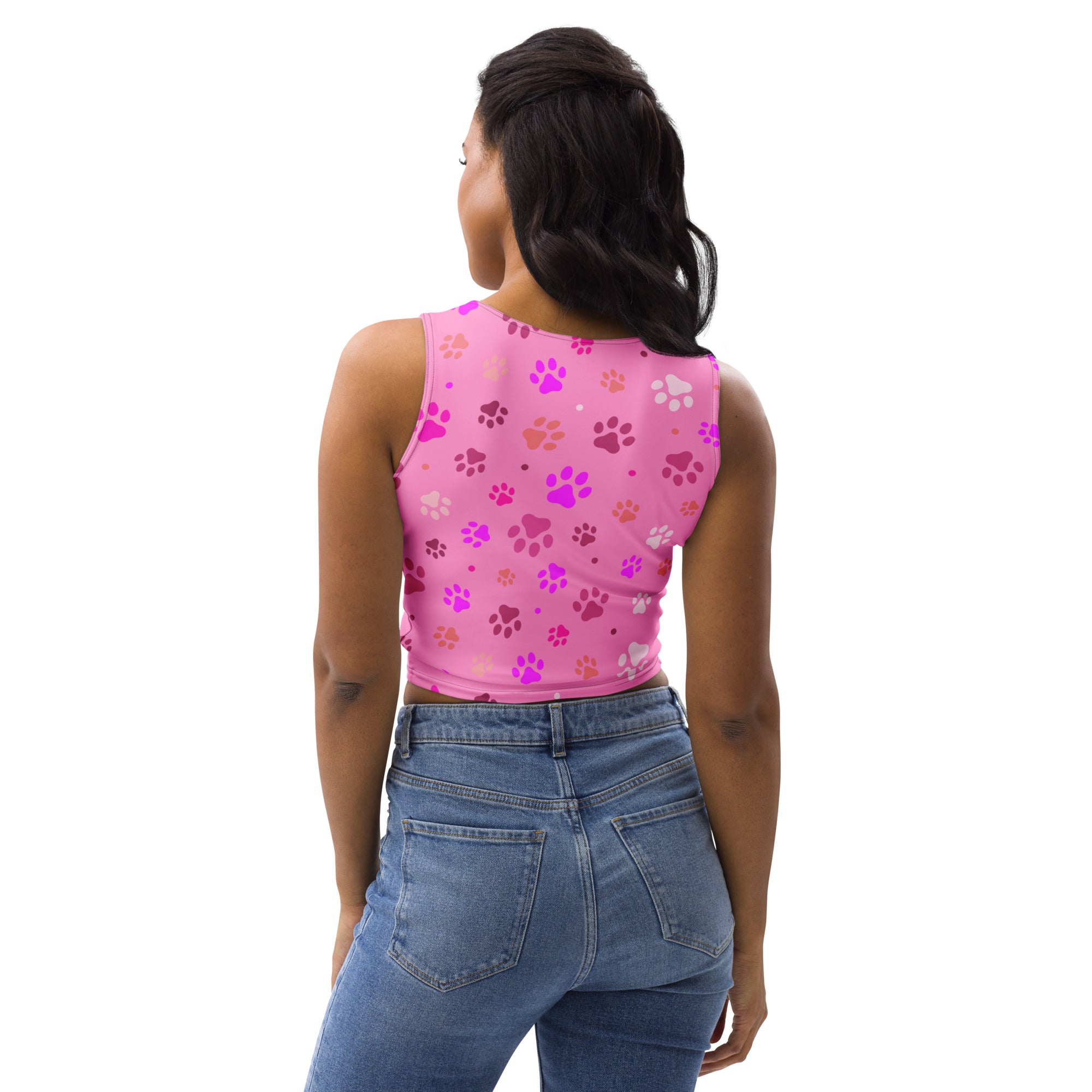 Women's Pink Paw Print Buttery Soft Crop Top