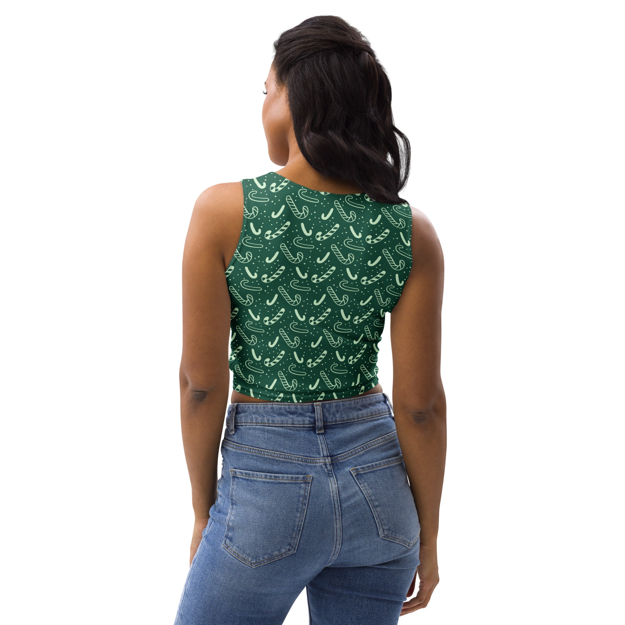 Women's Green Candy Cane Christmas Buttery Soft Crop Top