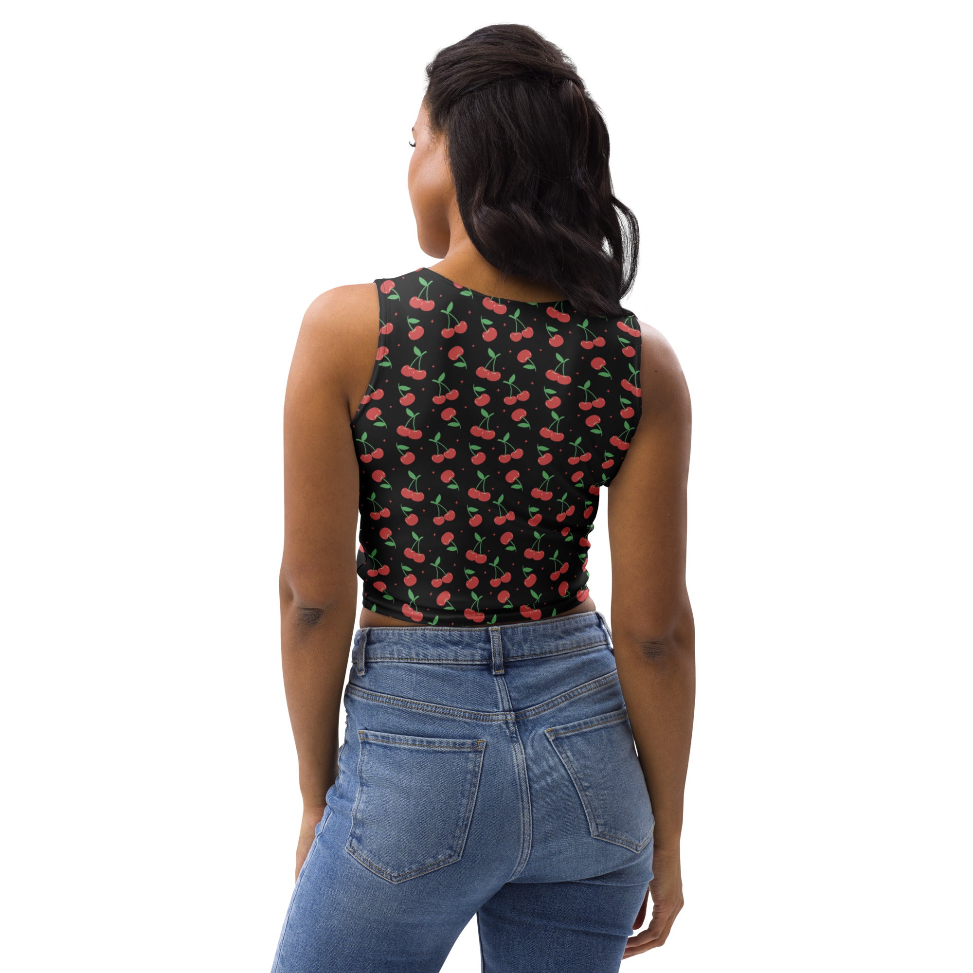 Women's Red Cherry Print Buttery Soft Crop Top