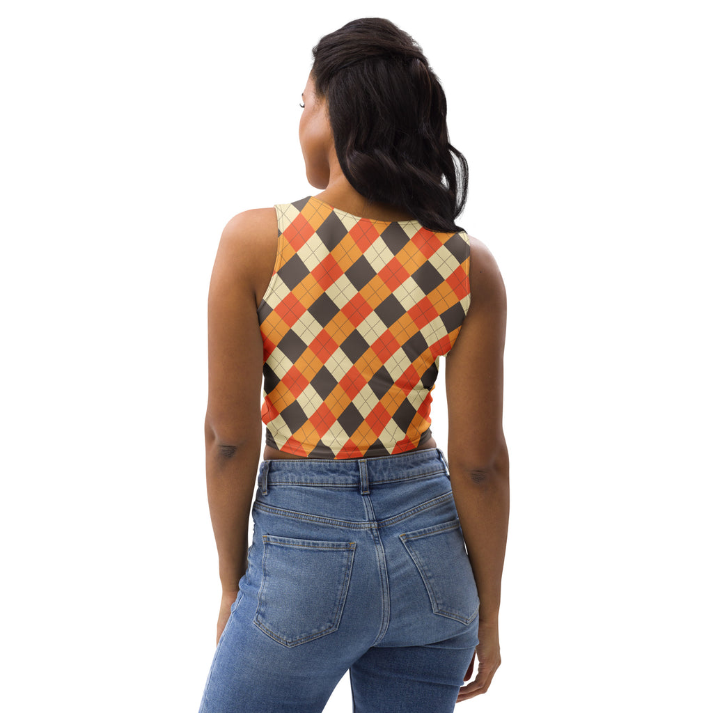 Women's Orange Plaid Argyle Buttery Soft Crop Top