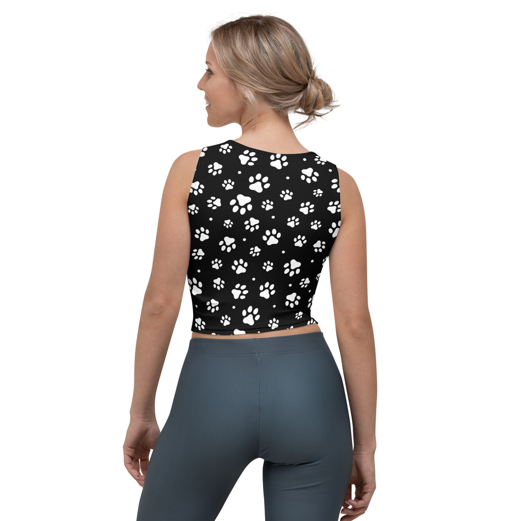 Women's Black Paw Print Buttery Soft Crop Top- Quick-Drying UPF 50+ Stretch Top