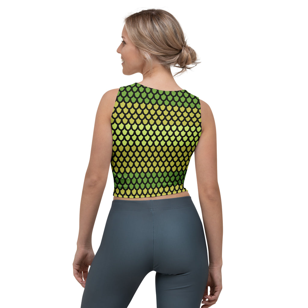 Women's Green Snake Scales Buttery Soft Crop Top- Quick-Drying UPF 50+ Stretch Top