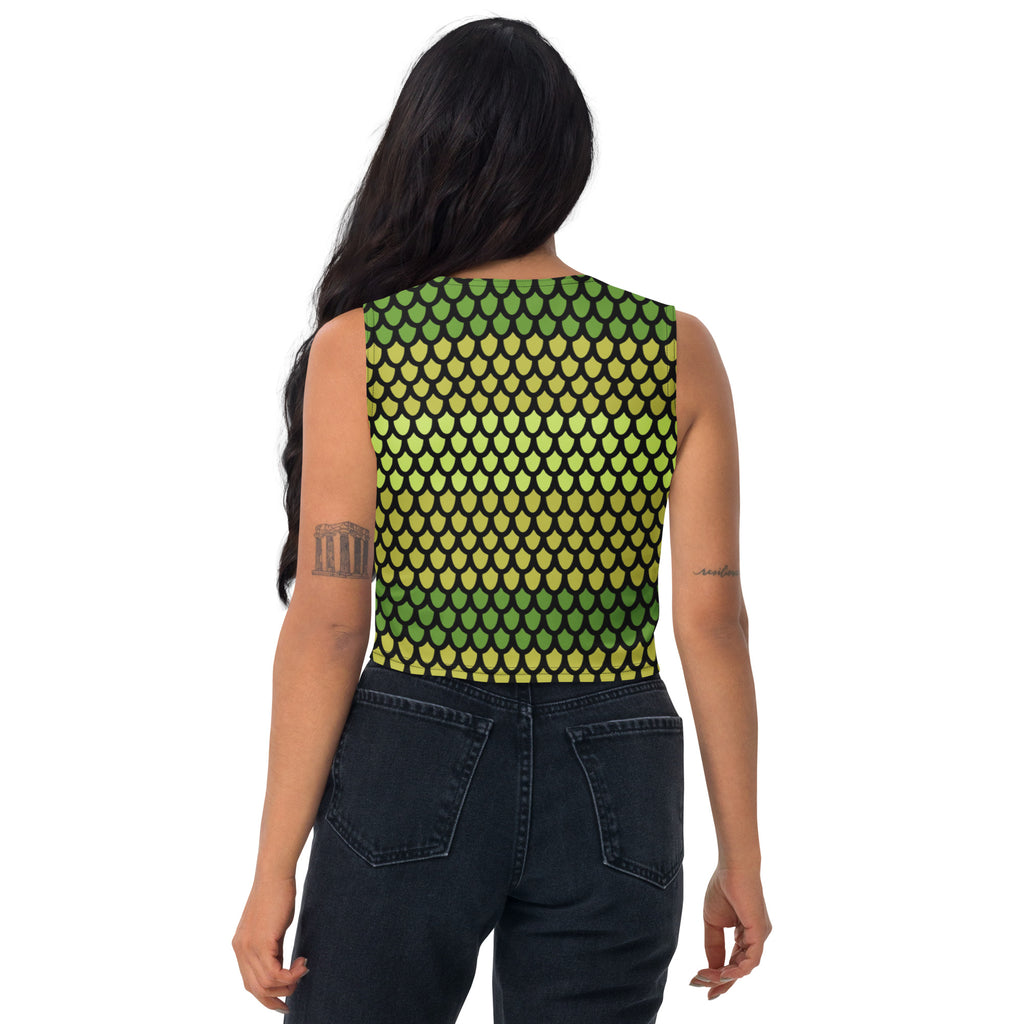 Women's Green Snake Scales Buttery Soft Crop Top- Quick-Drying UPF 50+ Stretch Top